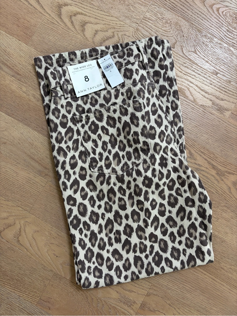 Ann Taylor Leopard Print Wide Leg Denim in Beige and Brown
